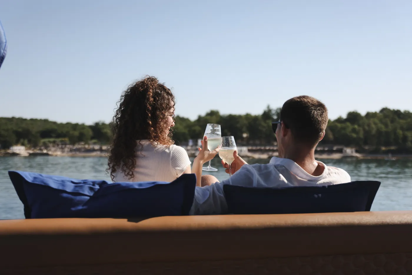 Couple enjoying drinks aboard SOPHIE